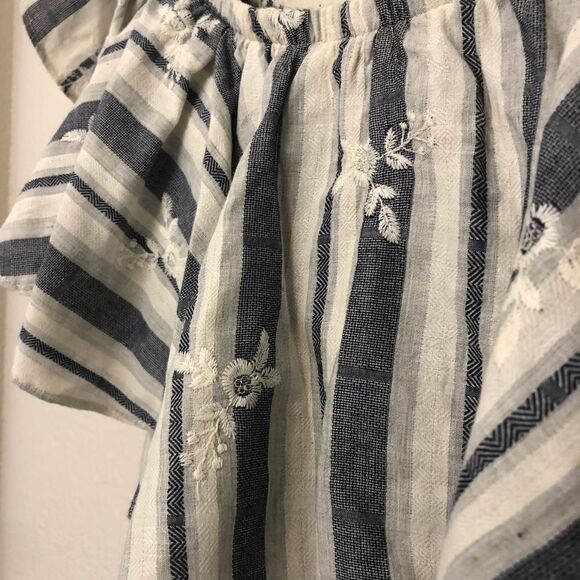 MISA Los Angeles Off Shoulder romantic embroidered stripe Cotton Dress coastal M - Picture 10 of 16